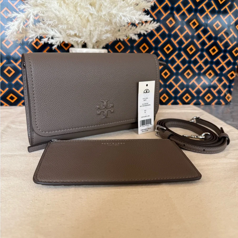 Tory Burch Thea Flat Wallet Crossbody in Wild Mushroom 169971 $375
